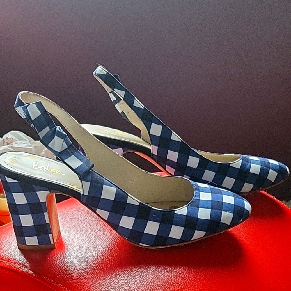 Boden Blue Gingham Heels